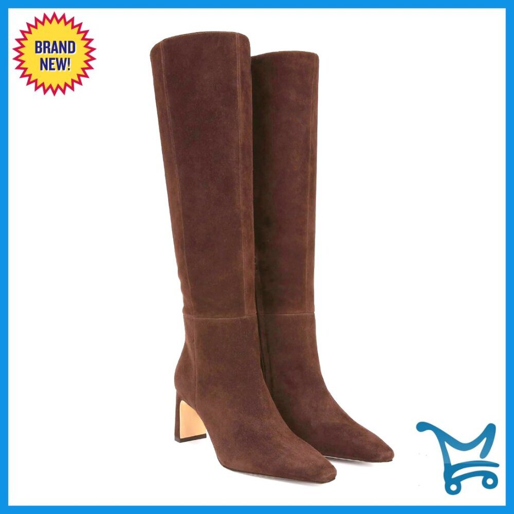 Knee High Boots Square Toe Chunky Block Heel Side Zipper Wide Calf Dress